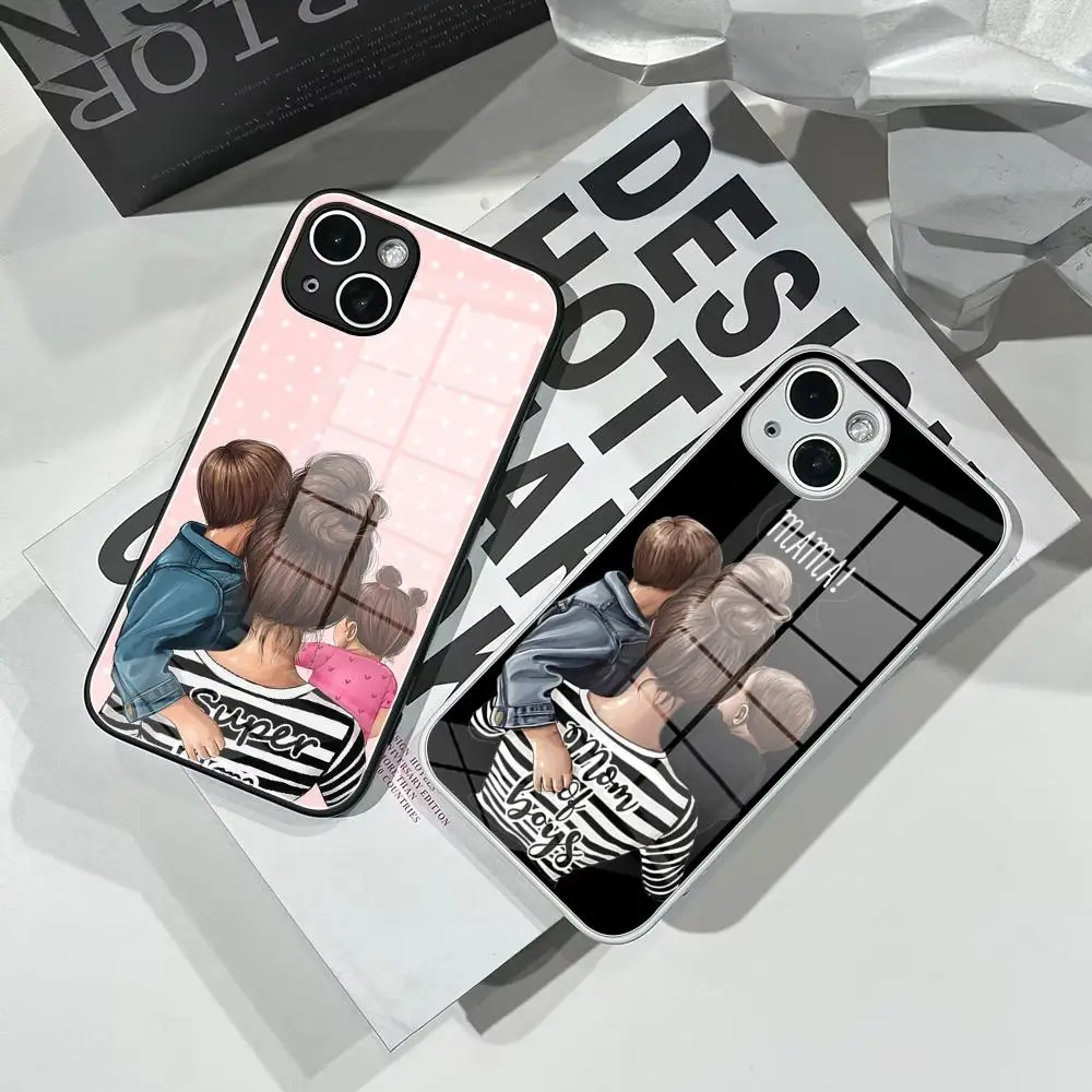 

Mom Daughter Girl Son Phone Case Tempered Glass For IPhone 17 16 15 Pro Max 14 13 12 Mini Plus Samsung S25 24 23 phone case