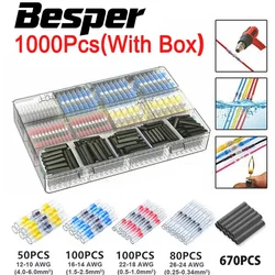 50-1000Pcs Solder Seal Wire Connectors Heat Shrink Waterproof Solder Butt Connectors Solder Connector Kit Auto Marine Insulated