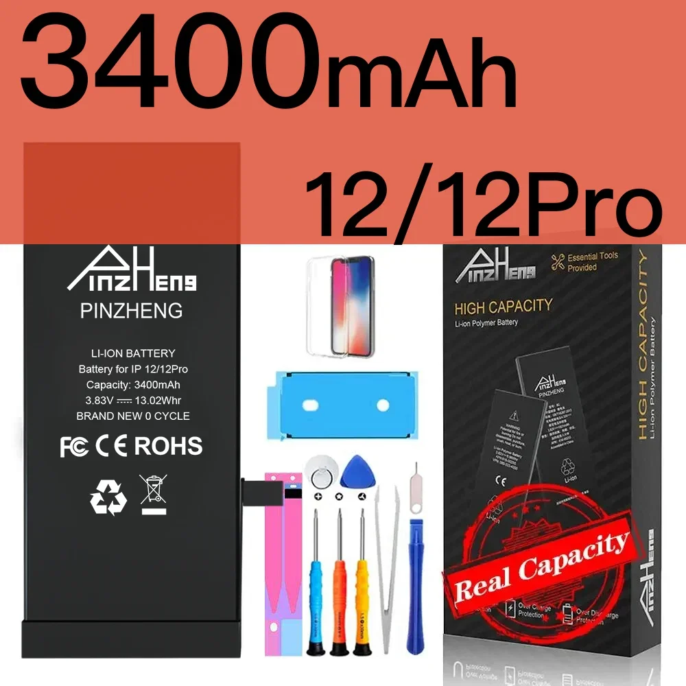 PINZHENG Echte batterij met hoge capaciteit voor iPhone X XR XS Max 12 13 Mini Pro Max 11 Pro Max Vervanging Bateria Garantie Eén jaar