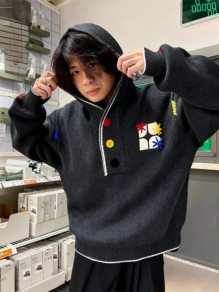 

Модная ленивая высококачественная вязаная толстовка с капюшоном с вышивкой в американском стиле ретро, мужская верхняя одежда для пар, свободная посадка из полиэстера...