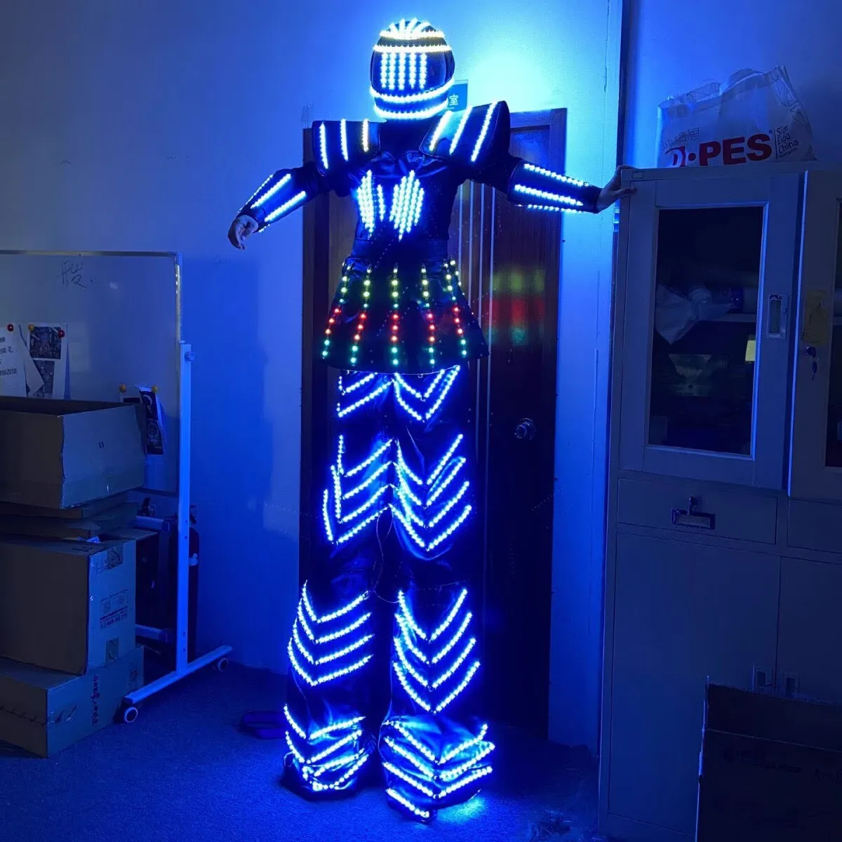 Event show performance stilt walker costume birthday party perform outfit LED Robot Costume Female Skirt Dress