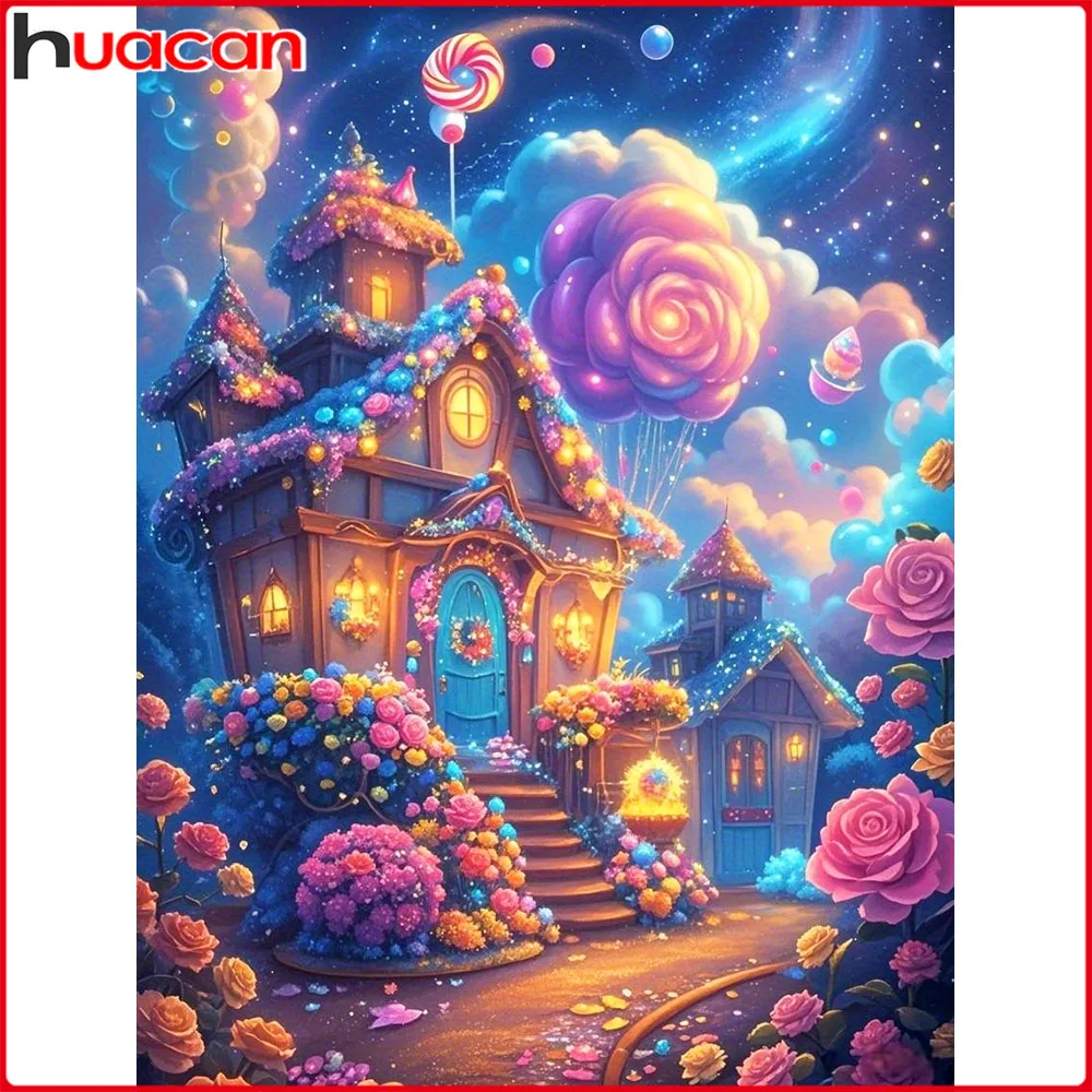 

Huacan DIY Diamond Painting Flower House Starry Sky Diamond Mosaic Landscape Complete Kit Decorative Paintings