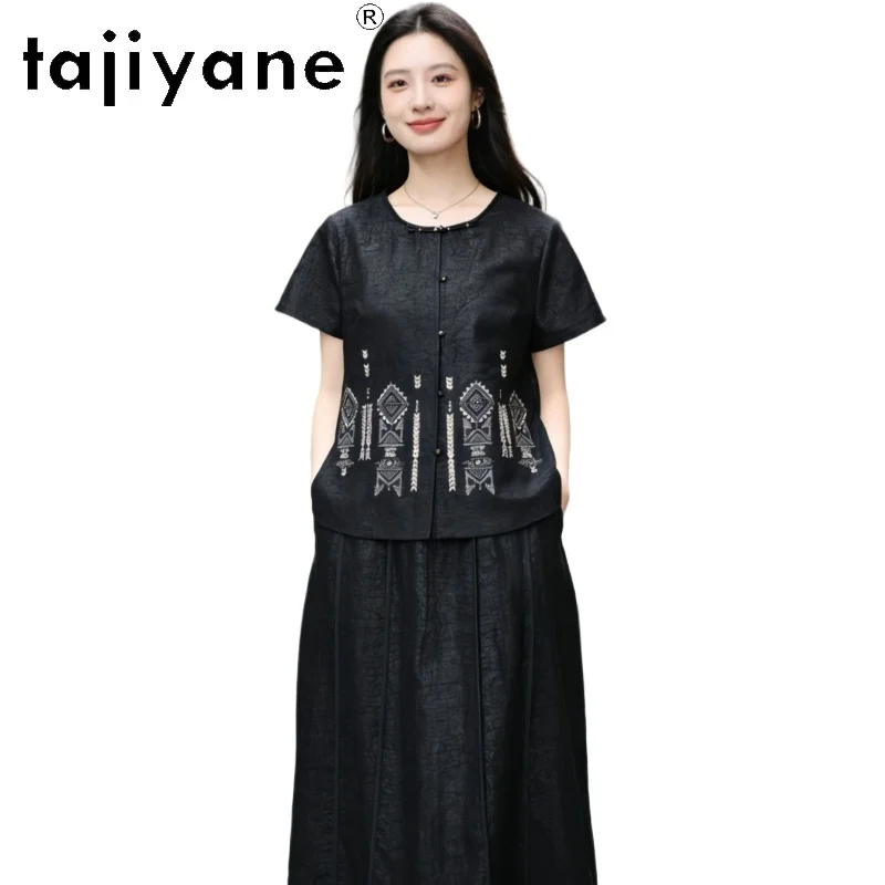

TAJIYANE 100% Mulberry Silk Xiangyun Sha Blouse for Women New Chinese Style Summer Tops O-Neck Shirts 2026 Woman Clothes одежда