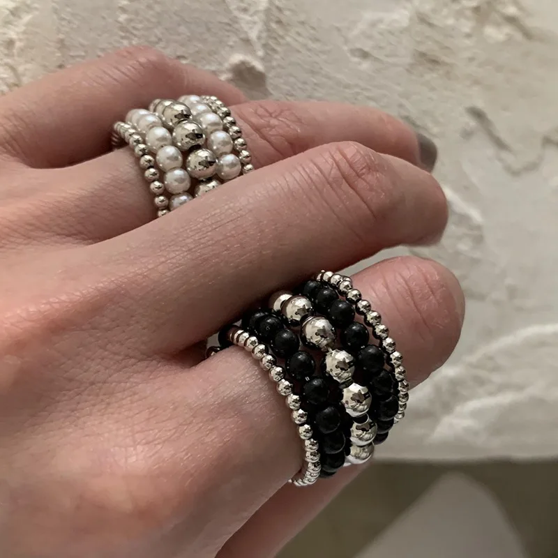 

Vintage Round Bead Ball Artificial Pearl Handmade Index Finger Ring Exaggerated Ring Hipster Artificial Crystal Ring