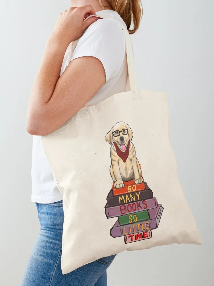 

Puppy dog - So many books so little time - golden retriever with a stack of books Tote Bag supermarket folding bag