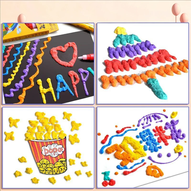 6/12pcs Magic Popcorn Pen, DIY Bubble Popcorn Drawing Pens, 3D Puffy Foam Marker Pen, Graffiti Stationery for Greeting Cards view 3