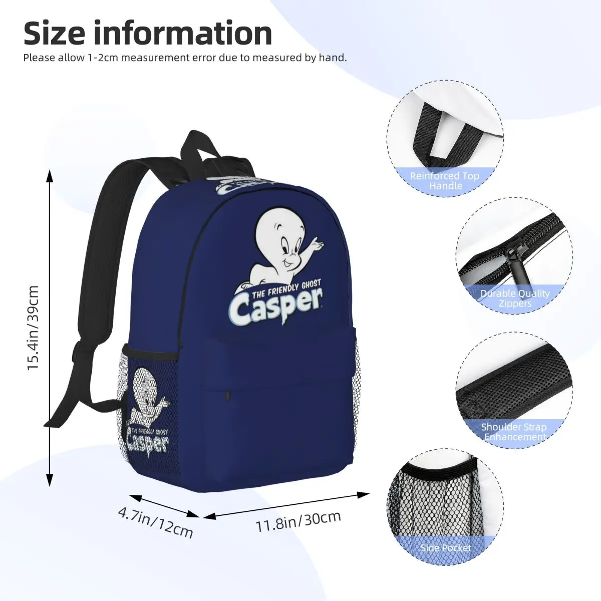 The Friendly Ghost Casper Backpack Daypack Large Capacity Boys Girls BookBag Shoulder Bags for Men Women Children School Bag