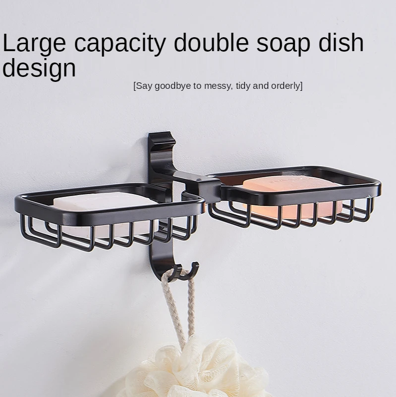 Perforated Soap Box Bathroom Wall-Mounted Creative Storage Soap Shelf Bathroom Double Drain Soap Box