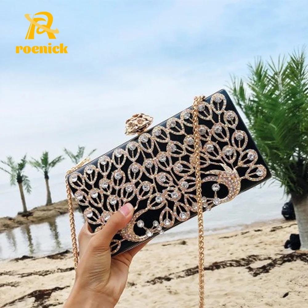 

ROENICK Women Diamond-studded Banquet Evening Bags Luxury Designer Dress Fashion Chain Shoulder Handbags Small Square Clutch