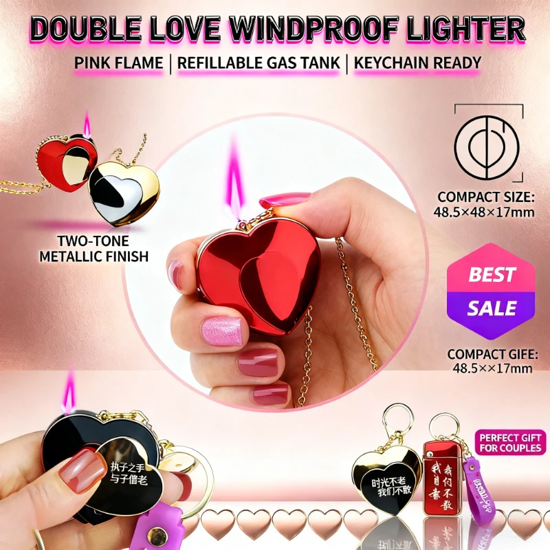 

New Stylish Wearable Love Pendant Lighter - Windproof Metal Inflatable, Unique Pink Jet Flame, Easy-Inflate Portable Tool
