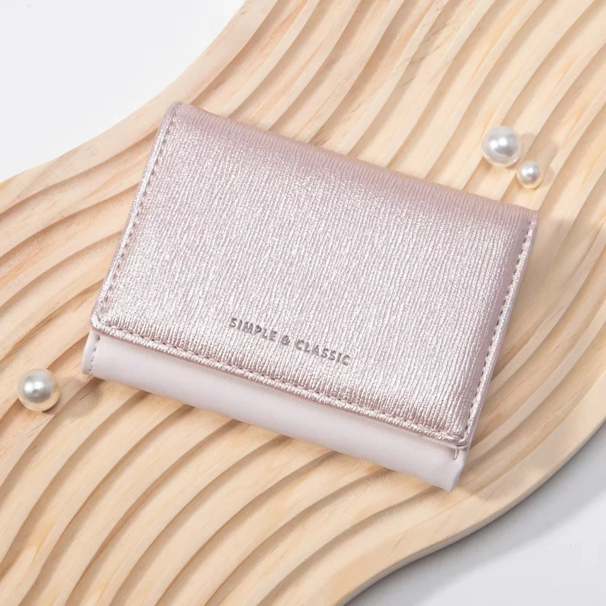 Minimalist Women's Card Bag Pearl Shining PU Wallet Fashion Gold and Silver Short Zero Wallet Pocket Handbag Short Wallet Daily