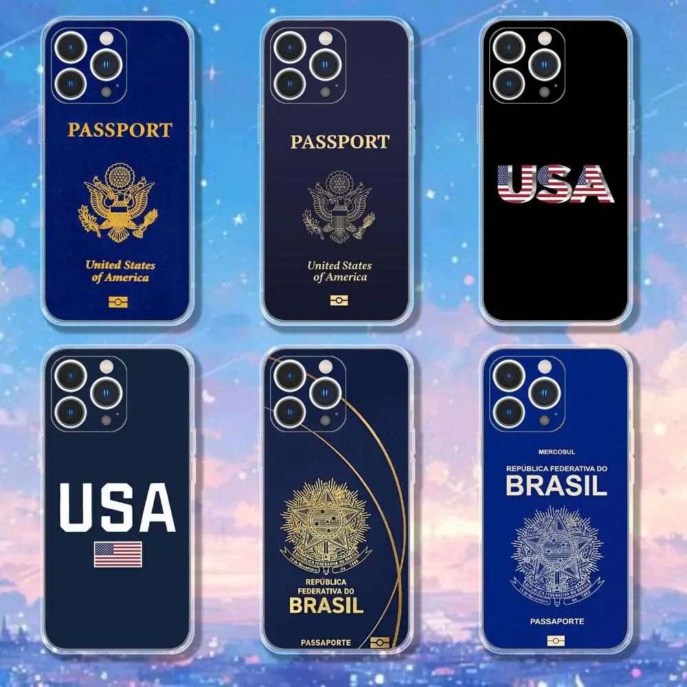 

USA Brasil Korean Passport Phone Case For iPhone 17,16,15,14,13,12,11 Pro,Max,Plus,X,XS,XR,SE4,E Mini Transparent Soft Cover