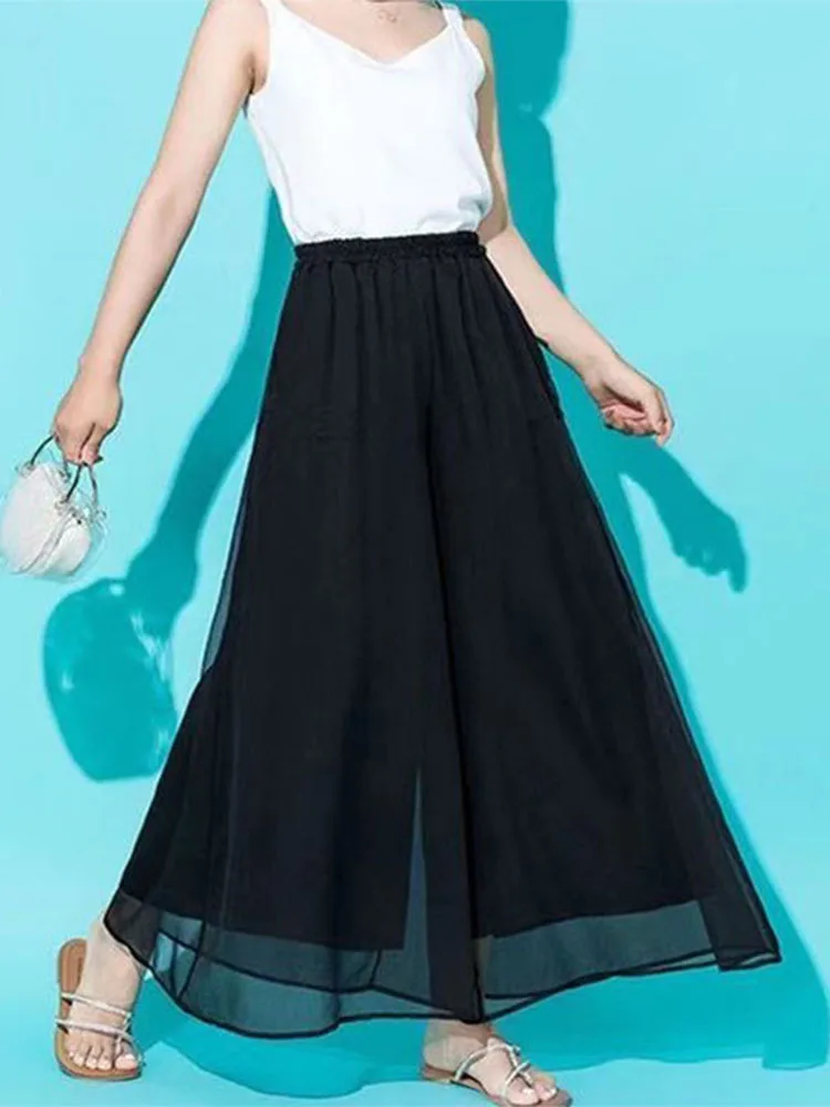 Women Fashion Oversized Chiffon Wide Leg Pants Spring Summer All-match Solid High Waist Thin Korean Loose Elegant Casual Trouser