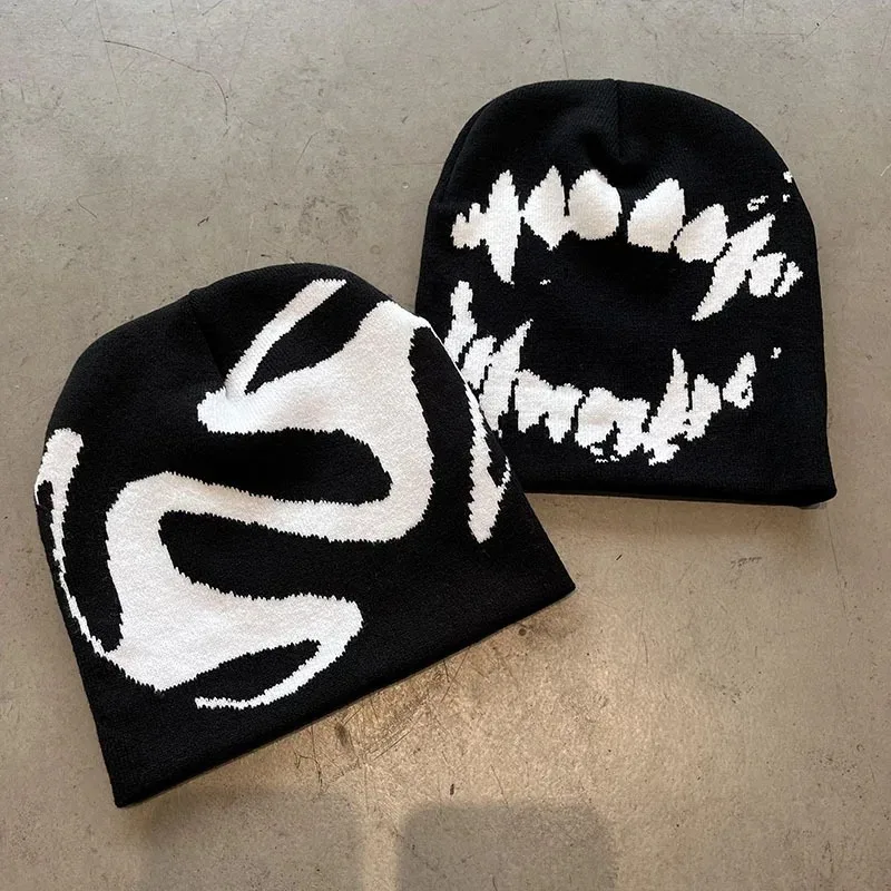 

Women Hat Knitting Beanies Goth Tooth Caps Men Y2k Streetwear Winter Fashion Pullover Kpop Harajuku Vintage Warm Hip Hop Unisex