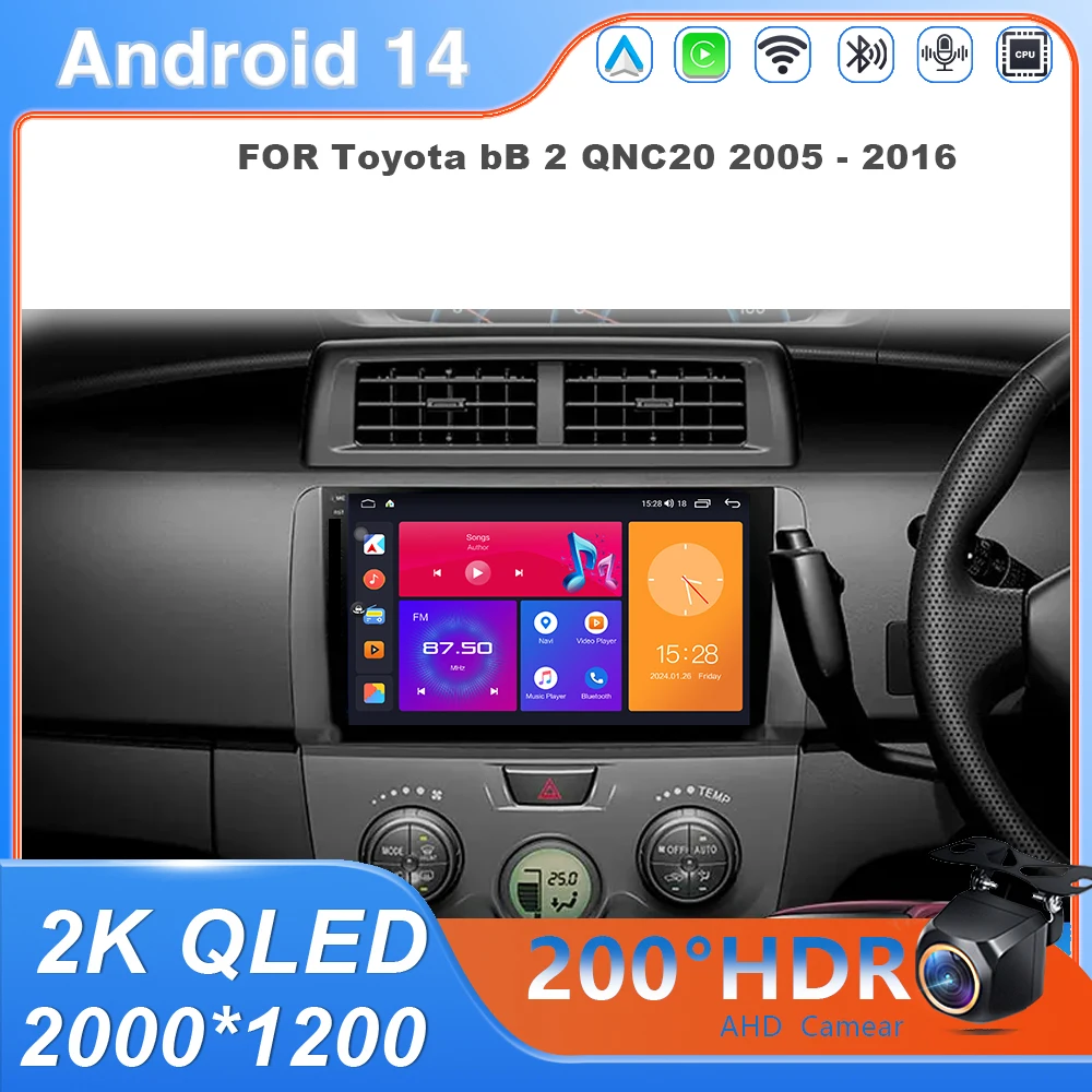 

Android 14 For Toyota bB 2 QNC20 2005 - 2016 Car Radio Multimedia Video Player Navigation GPS Carplay Auto BT5.0 4G WIFI DSP RDS