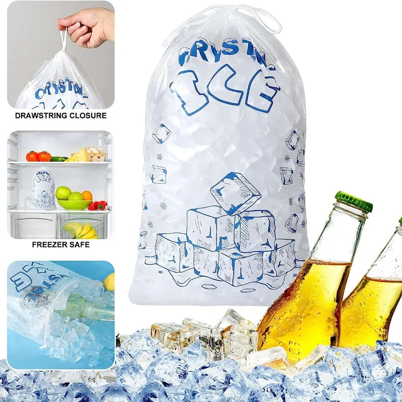 100 hitungan tas es untuk mesin es, tas es batu dapat digunakan kembali tugas berat, penjaga tas es Freezer