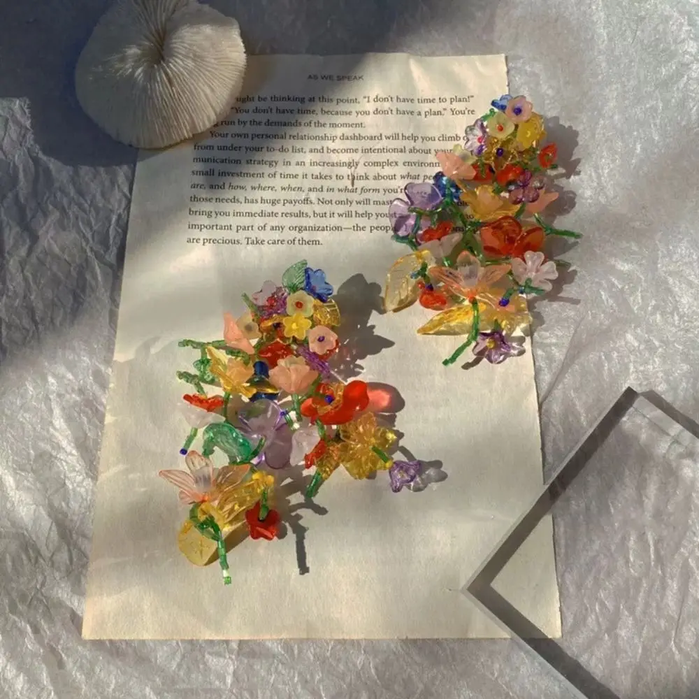 1 пара разноцветных цветочных висячих сережек, ювелирные изделия ручной работы, серьги в виде цветка из бисера, богемные полимерные длинные серьги с кисточками