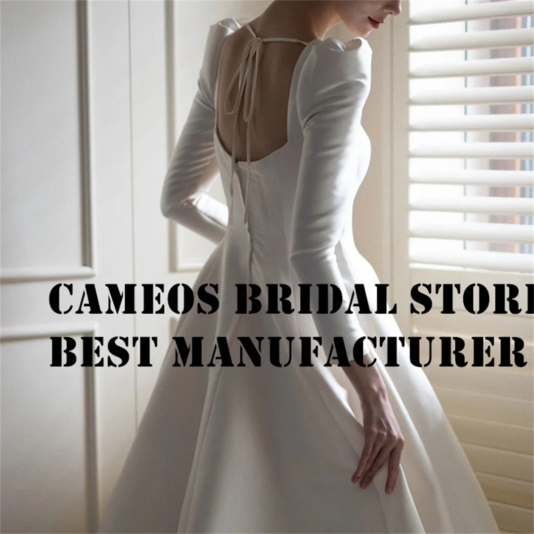 Sondr personalizado vestidos de casamento vintage mangas compridas cetim a linha high end u-pescoço vestidos de noiva marfim feminino vestidos de noiva