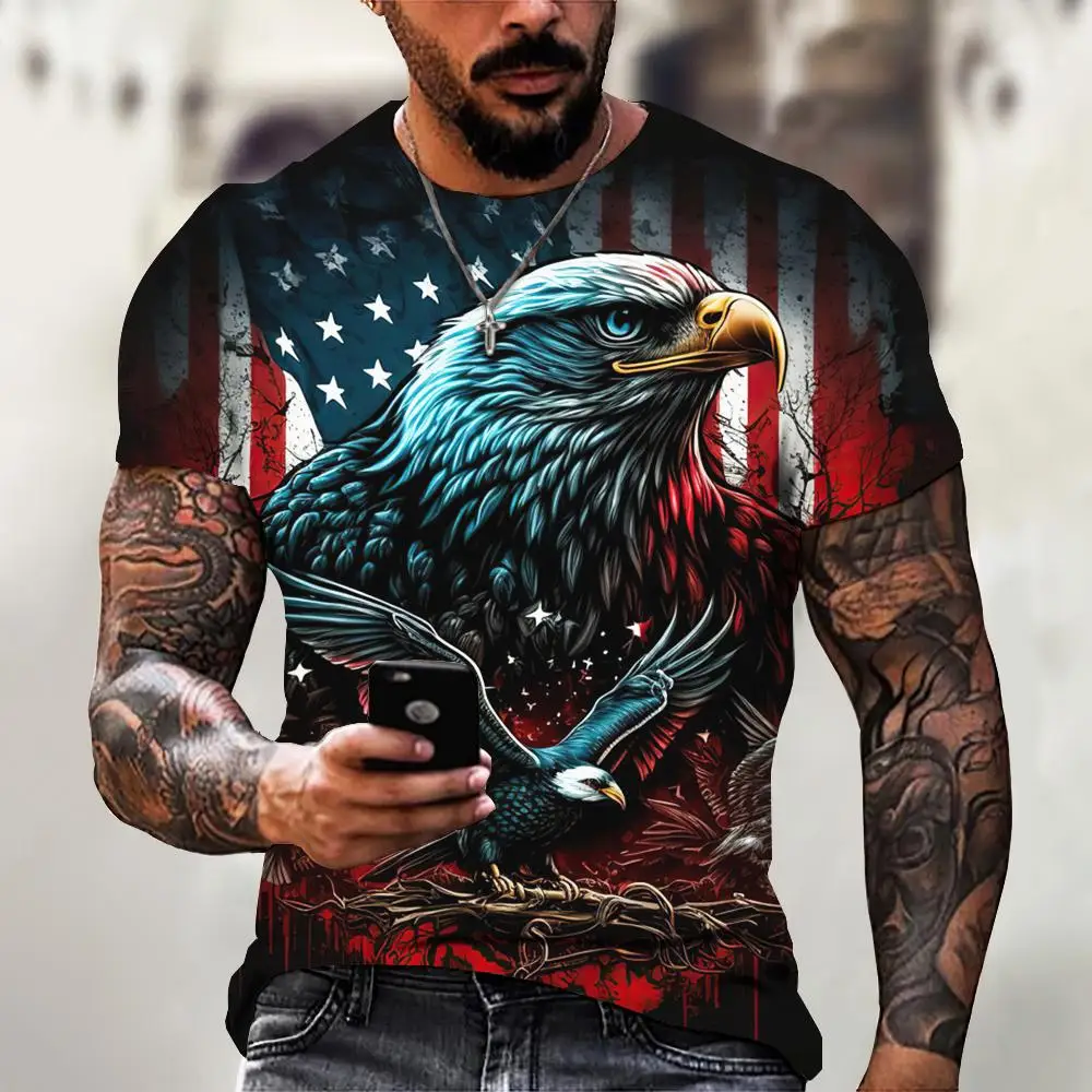 American T-Shirt Eagle Graphic Tees Men Summer Animal 3d Print T-Shirts For Men Casual Streetwear Tops Oversized Men\'s Clothing