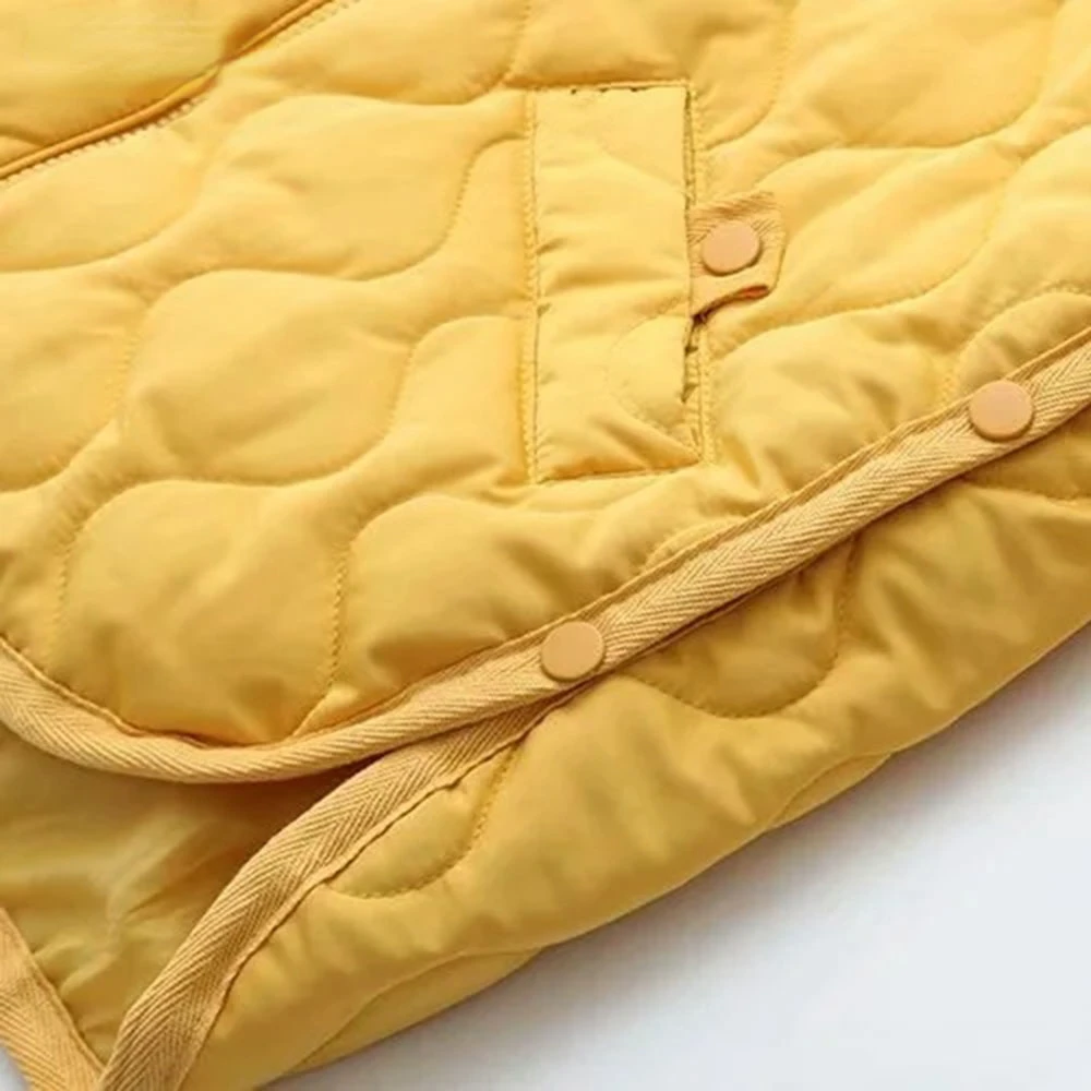 Women Clothing Short Parka Autumn Winter Thin Padded Jacket Warm Simple Loose Buttons Split On Both Sides Quilted Coat