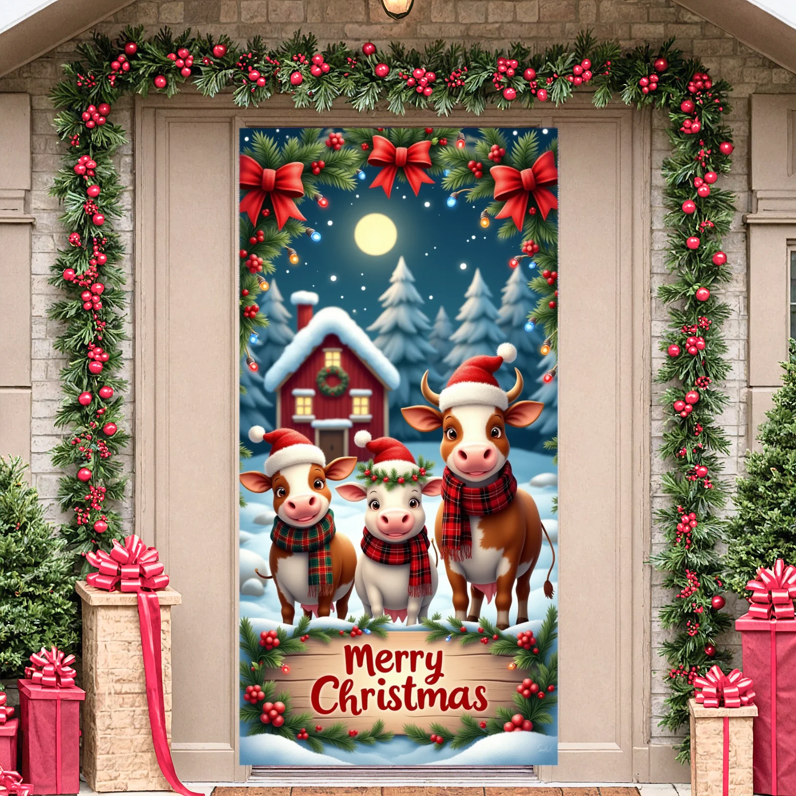 Christmas Banner Decorative Buttons Festive Banner Holiday Backdrop Red Theme Holiday Decoration For Christmas Party Winter