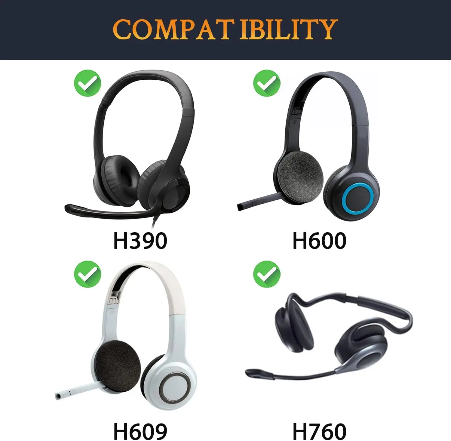 Замена амбушюр H390 для беспроводных наушников Logitech H390 H600 H609 H760, амбушюры с шумоизоляционной пеной Замена амбушюр H390 для беспроводных наушников Logitech H390 H600 H609 H760, амбушюры с шумоизоляционной пеной