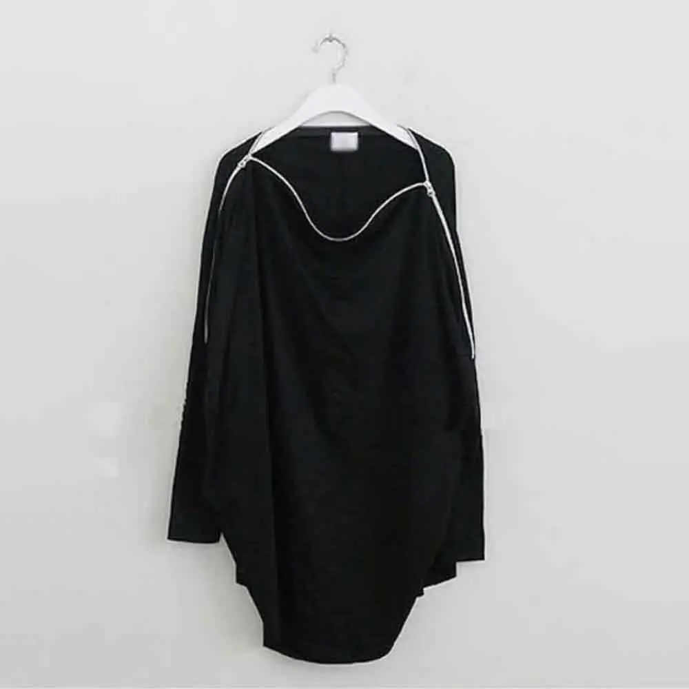 Mens Y2k T-Shirt Zipper Batwing Sleeves Ballroom Streetwear Fashion Nightclub Stage Performance Retro Niche Top Men'S Clothing
