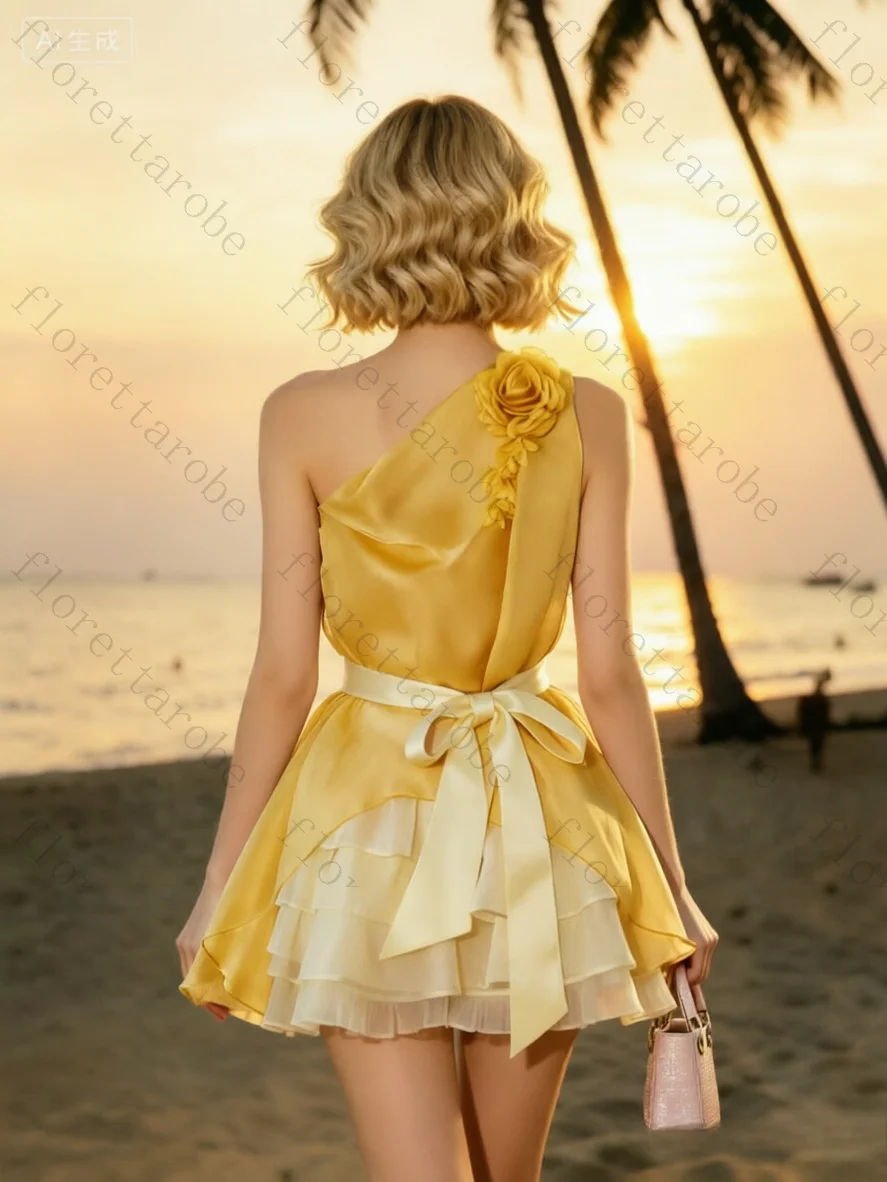 Customized Women Semi-Sheer Chiffon Skirt Set 3D Flower Belt Ruffle Layered Mini Cake Skirt for Cute Party Bridal Occasions