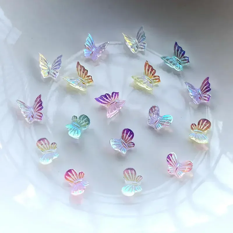 Lovely Aurora crystal ice through butterfly DIY Nail earrings jewelry decoration Rhinestone Wedding Decoration resin crafts