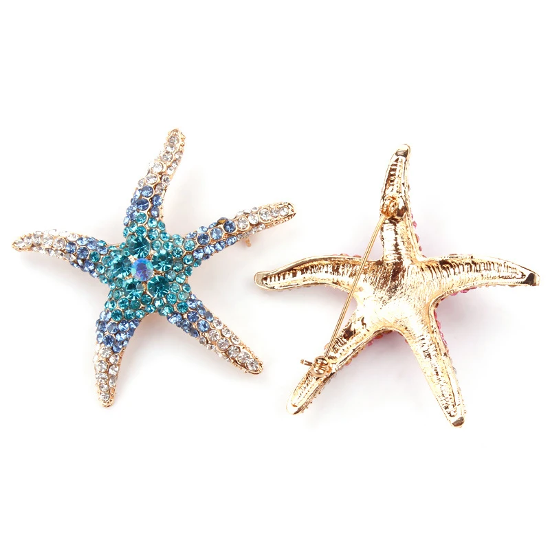 1Pcs New Star Brooch Pins Shiny Inlaid Rhinestone Cute Multi-Color Starfish Brooches For Women Men Suit Clothes Jewelry Gift