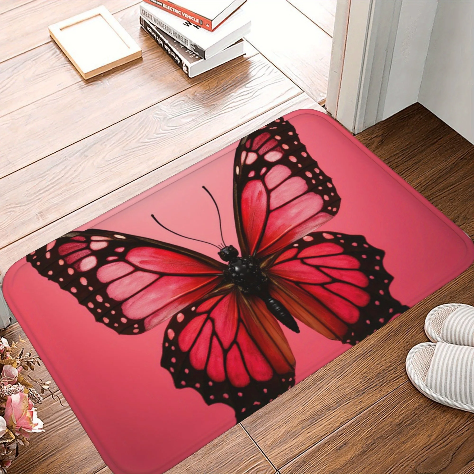 

1PC Monarch Butterfly Pattern Kitchen Rug Non-Slip Door Mat Pop design Bathroom Rug Bath Mat Carpet for Home Sink Laundry Decor