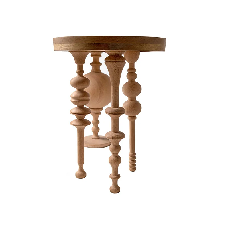 creative solid wood small table, living room sofa storage corner table, artistic design hollow Roman column table legs