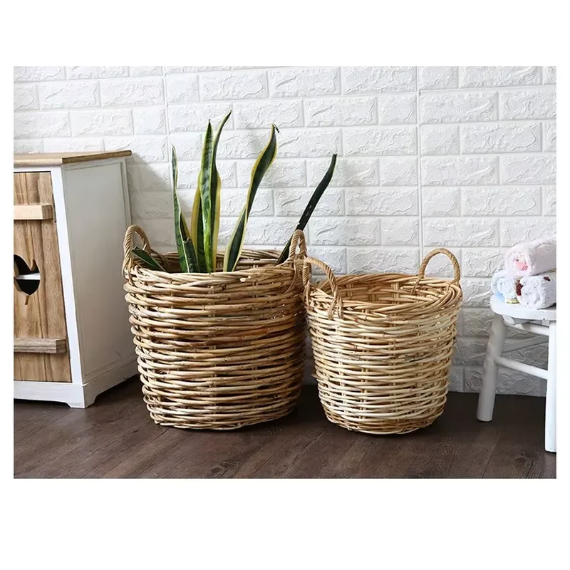 Custom Large Rattan Log Basket Natural Woven Rattan Flower Pot for Home Garden Wicker Planter Jumbo Wicker Storage Basket