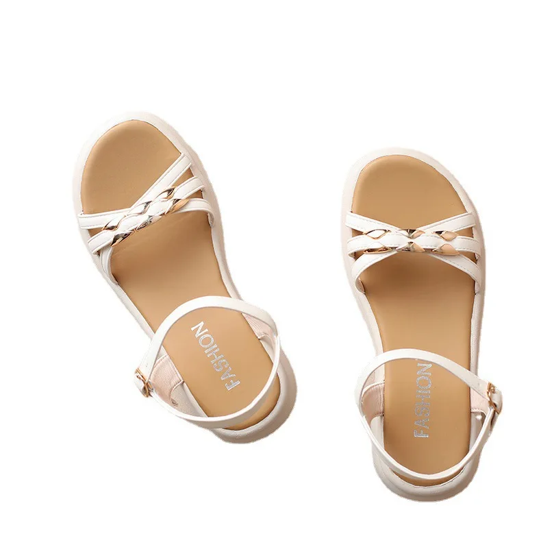 Roman Sandals Female 2023 Summer New Casual Soft Sole Student One Line Thick Sole Beach Shoes Foreign Trade Agency