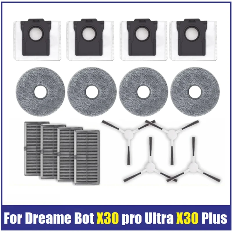 16PCS For Dreame Bot X30pro Ultra X30pro Plus Robot Vacuum Cleaner Replacement Spare Parts Parts Side Brush Hepa Filter Dust Bag