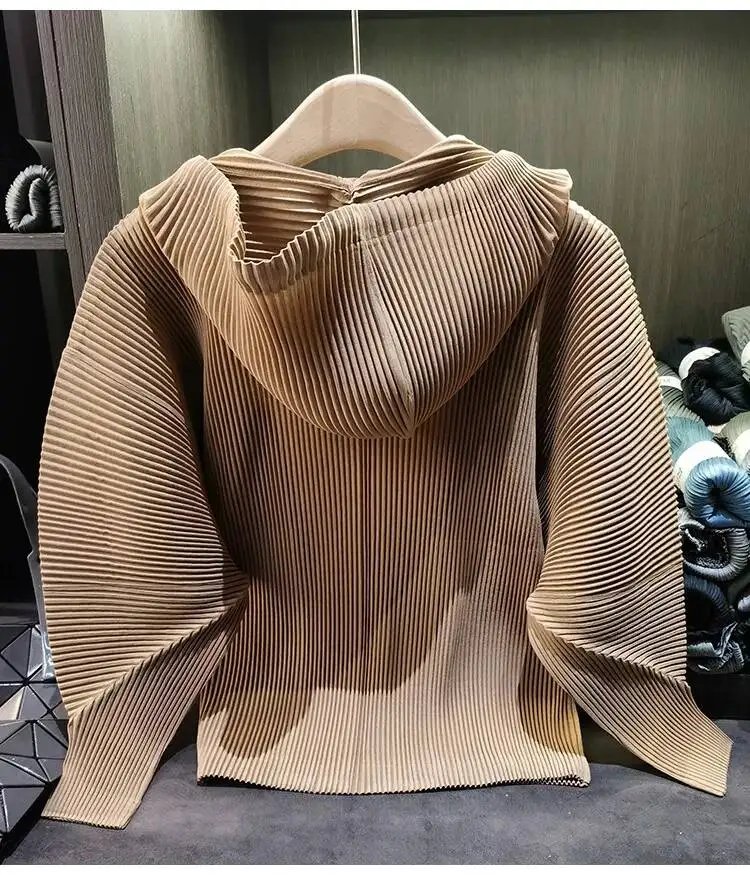 Drawstring Spring New Hooded Pleated Zipper Women's Sweatshirts Loose Elegant Simple High Quality Cardigan Coat 245YG