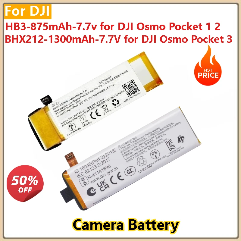

BHX212-1300mAh-7.7V HB3 -875mAh-7.7V Replacement Battery for DJI Osmo Pocket 1 2 3 2ICP5/22/67 Camera Accessories