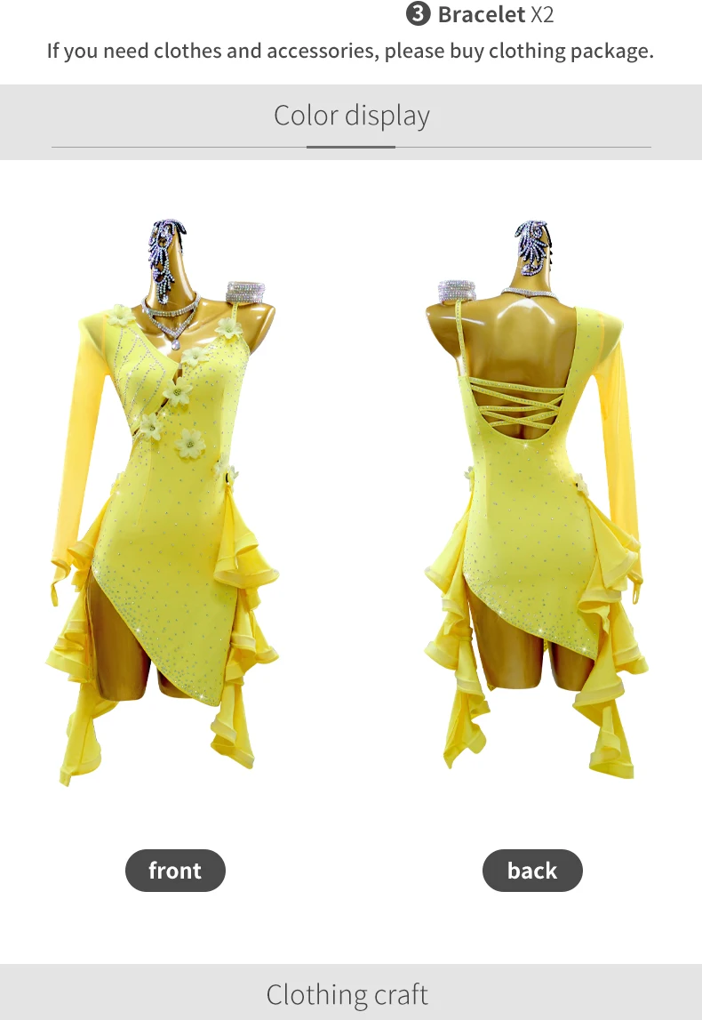 Neue lateinamerikanische Kleider, Ballkleid-Rock, Damen-Performance-Outfit, Mädchen-Kostüm, Bühnen- und Abendgarderobe, Karnevalskostüm, Kabarett-Outfit. – Detail 5