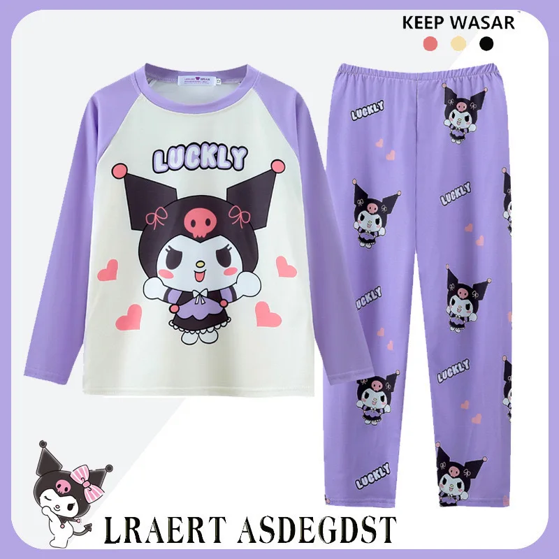 طقم بيجامات بناتي كورومي جديد لخريف 2025 أنيمي سانريو كاواي الوالدين والطفل برقبة دائرية وأكمام طويلة ملابس منزلية فضفاضة للمراهقين #5