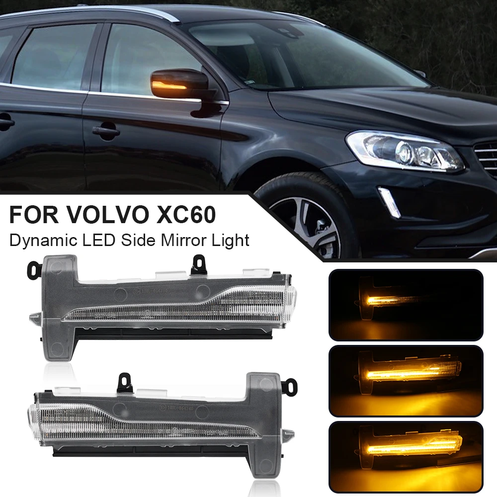 

2PCS LED Dynamic Side Mirror Blinker Light For Volvo XC60 2014 2015 2016 2017 Sequential LED Turn Signal Lamp No Error