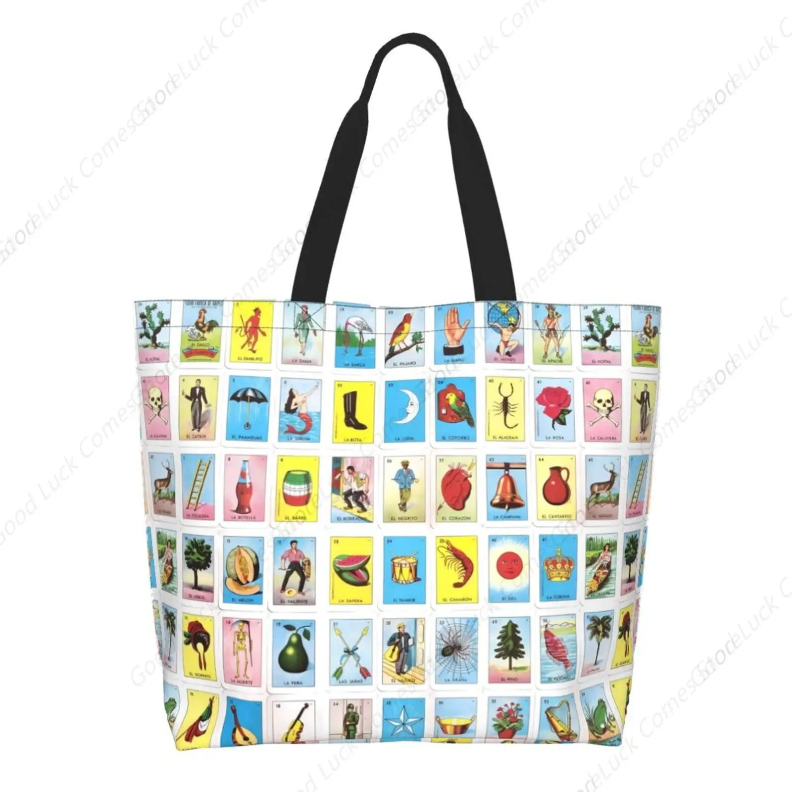 

Novelty Mexican Cards Large Tote Bag Simple Casual Portable Shoulder Bags Reusable Grocery Handbag For Women Beach Gym Travel