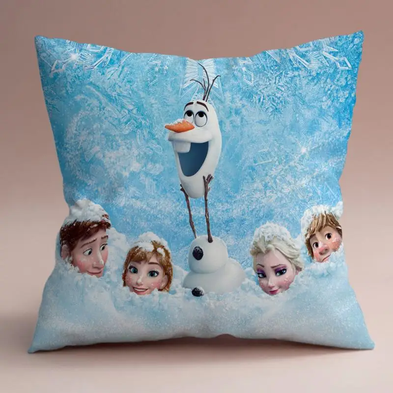 Disney Frozen Princess Cushion Cover Anime Action Figure Elsa Anna Princess Short Plush Home Decorative Sofa Pillow Case 45x45cm