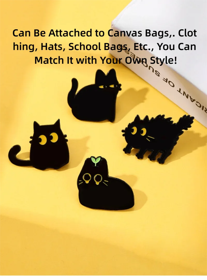 Heye série gato preto gatinho fofo roupas de animais, chapéu, mochila, estojo de lápis, acessórios, crachá, broche de pino presente conjunto de 4 peças