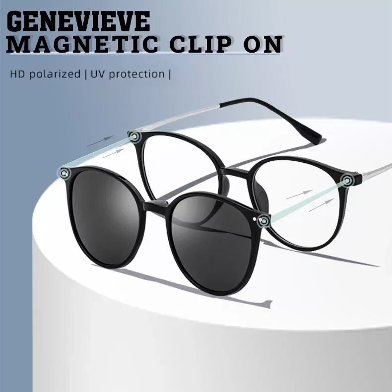 GENEVIEVE Magnetic Clip-On Eyewear Round Fashion Optical Myopia Driving Polarized Sunglasses Blue Light Protection Glasses 2240