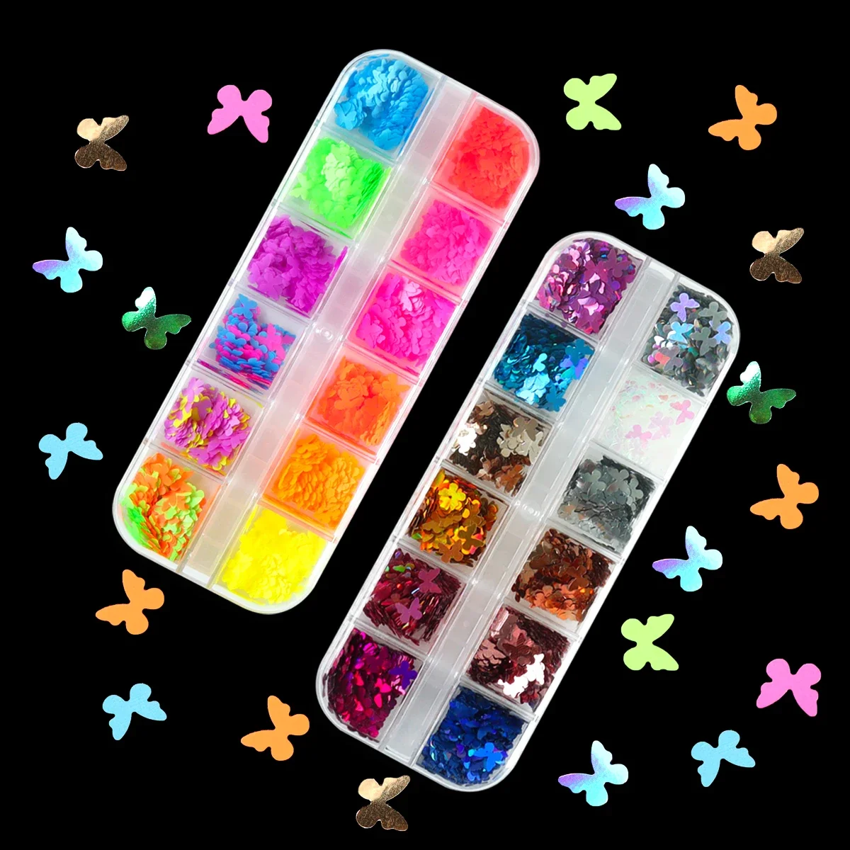 Décorations à paillettes pour ongles papillon, démontrent colorés brillants pour l'été, design de manucure, accessoires, 2 boîtes par ensemble, N64.Supplies