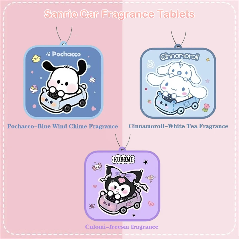 Sanrio-ambientador de dibujos animados para coche, tableta colgante de Aroma, desodorizador de armario para el hogar, decoración de coche, Kuromi Pochacco Cinnamoroll