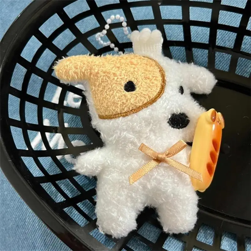 الكرتون لطيف بيكر جرو الكلب أفخم دمية دمية محشوة المفاتيح قلادة جرلي كيرينغ حقيبة معلقة الديكور زوجين الحلي الهدايا