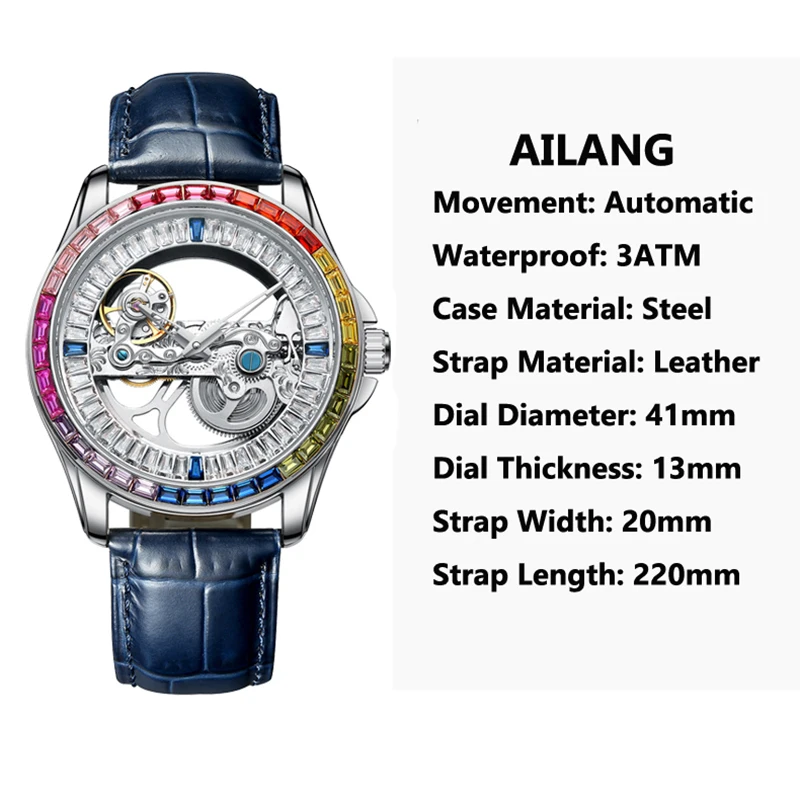 AILANG Men\'s Mechanical Watch Double-Sided Skeleton Automatic Mechanical Watches Luxury Business Luminous Wristwatches for Men