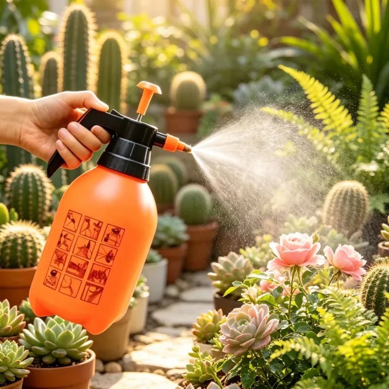 2L Manual Pressurized Watering Can with Atomizer Spray Nozzle Gardening Tool for Plant Care And Spraying Systems