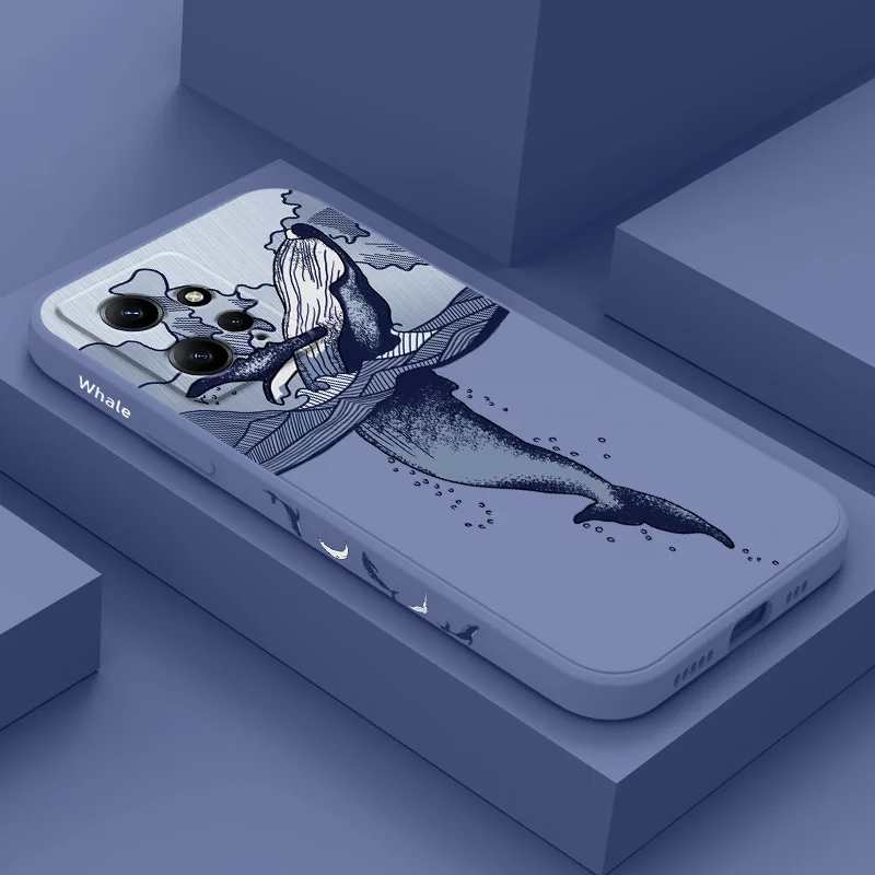 ปลาวาฬกระโดดเคสโทรศัพท์สําหรับXiaomi Redmiหมายเหตุ 14 13 12 12S 11 11S 10 10T 10S 9 9S 8 7 Pro Plus 4G 5Gซิลิโคนเหลว